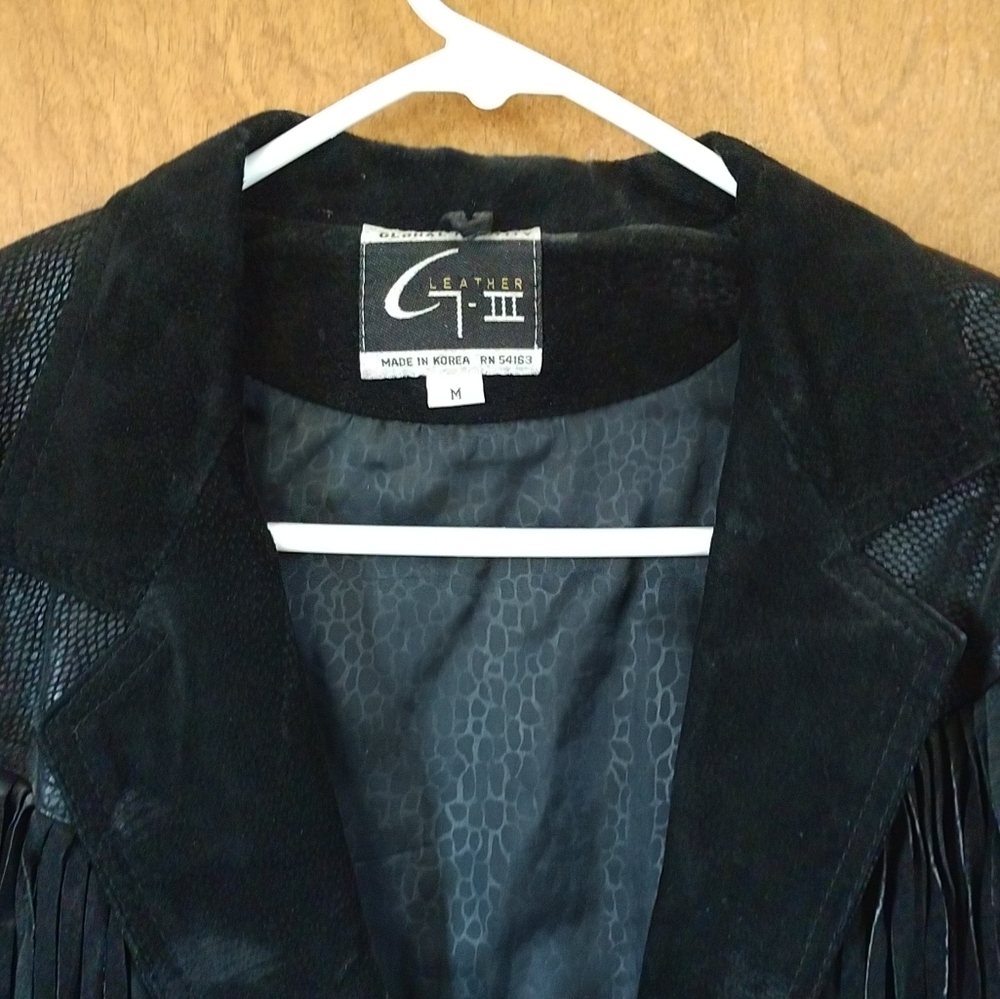 1980's Stoner Rocker Biker Fringe Black Leather Suede Jacket - Picture 2 of 11